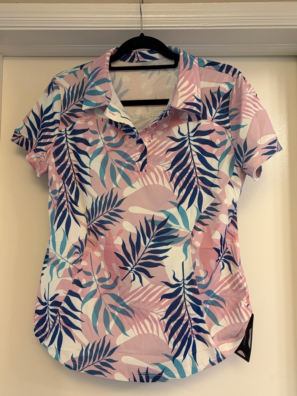NWT - Floral Golf/Tennis Polo Shirt - pink/blue/white print - size M